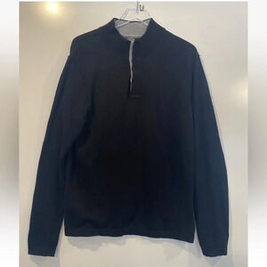 Grayson‎ & Dunn Black Cotton Mock Neck 1/4 Button Sweater Mens Size Large
